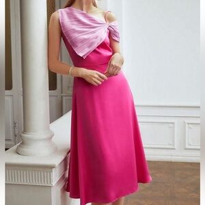 NEW! Pink & Lilac Satin A-Line, Asymmetrical Neckline Dress by MOFT